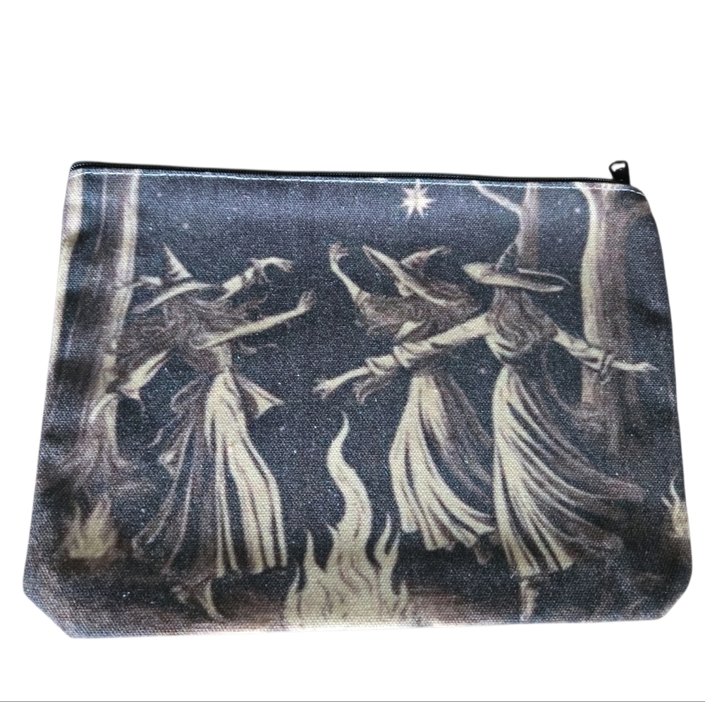 Dancing Witches Black/Cream Cosmetic Bag With Adjustable Moon Goddess Bracelet - Picture 2 of 7